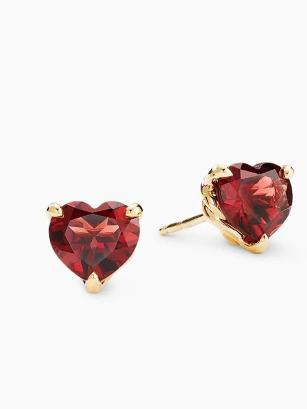 David Yurman Gold‑Tone Heart Red Gem Stud Earrings Pair